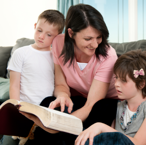 Mom Reading Bible with Children